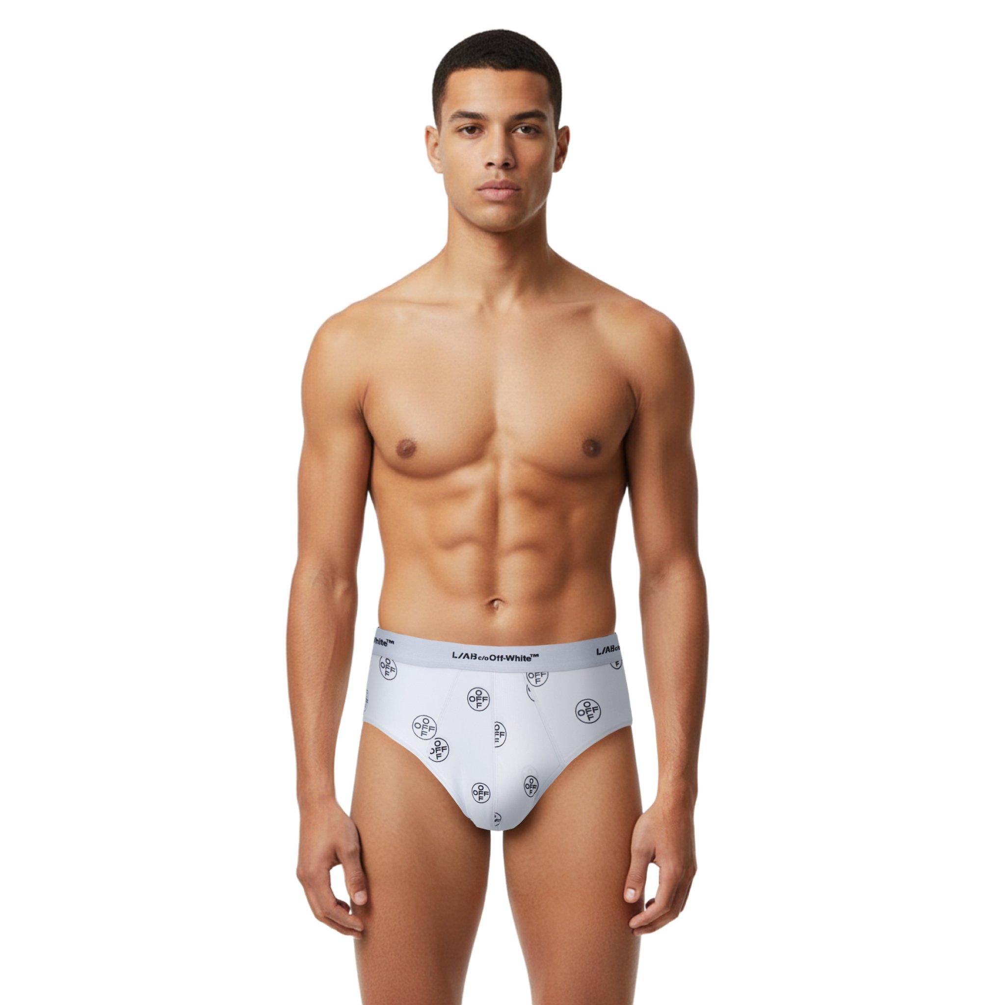 L/AB c/o Off-White Men's Horizontal All Over Print Brief (3 Pack) - Black/White/Grey - BLACK/WHITE/GREY